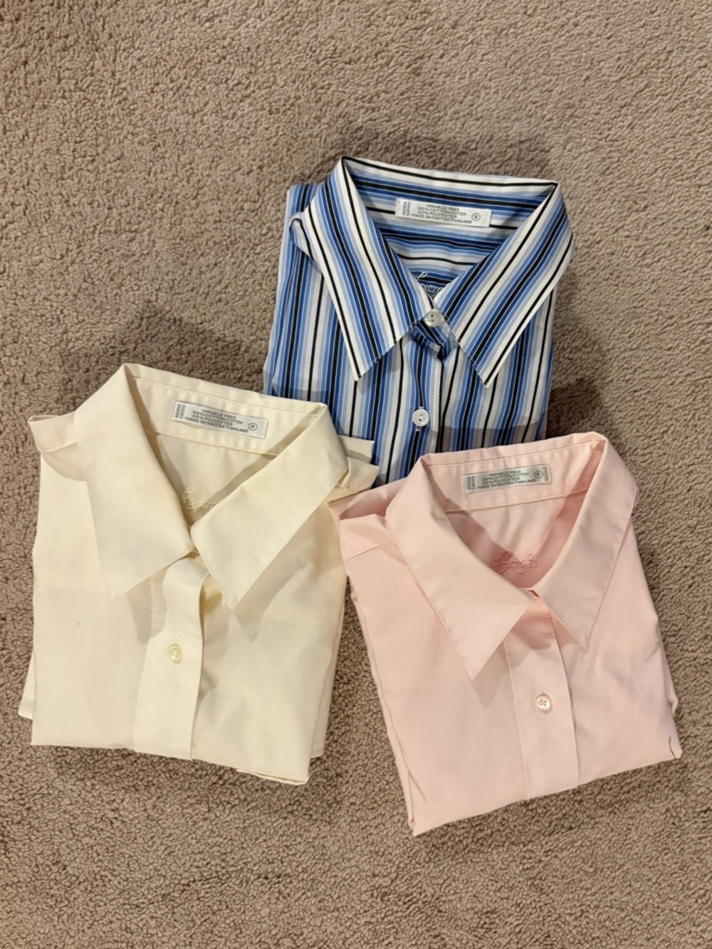 Women’s Vintage Foxcroft Button-Down Trio Size 8. Striped Blue, Pink, Cream